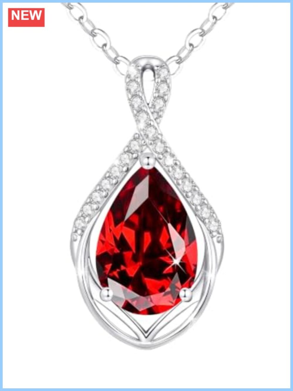 Infinity Teardrop Birthstone Pendant Necklace Cubic Zirconia Silver-Tone